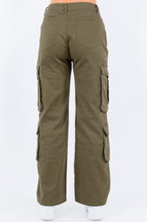 Full Size Button Waist High Rise Cargo Pants Plus Size